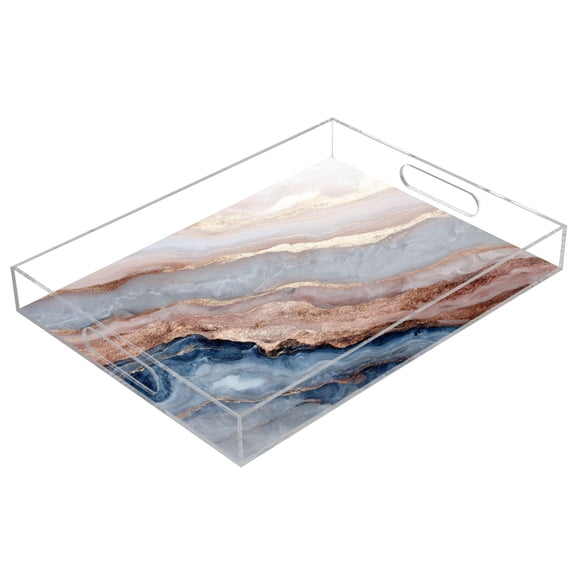 Acrylic Serving Tray 15.7x11.8 Inch Pastel Agate Gilded Veil Anti-Spill Decorative Tray with Handles, Countertop Storage Organizer for Kitchen Dining Restaurant Bathroom