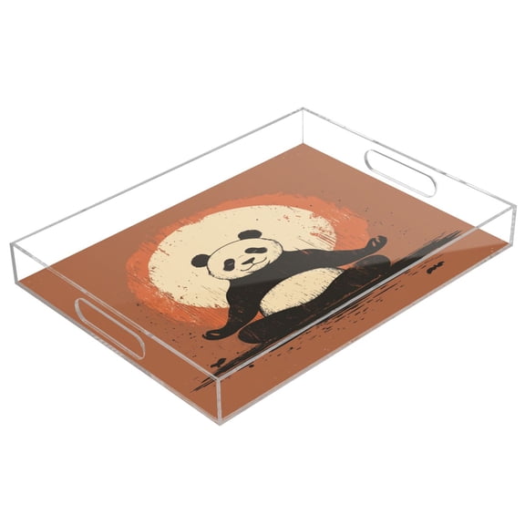 Acrylic Serving Tray 15.7x11.8 Inch The Practicing Panda Anti-Spill Decorative Tray with Handles, Countertop Storage Organizer for Kitchen Dining Restaurant Bathroom