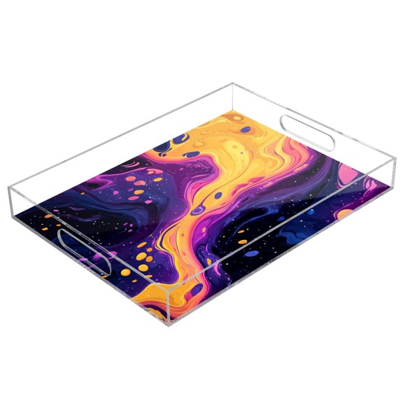 Acrylic Serving Tray 15.7x11.8 Inch Psychedelic Colors Pattern Anti-Spill Decorative Tray with Handles, Countertop Storage Organizer for Kitchen Dining Restaurant Bathroom