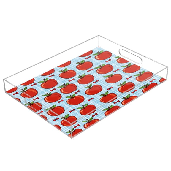 Acrylic Serving Tray 15.7x11.8 Inch Red Apple Gingham Print Anti-Spill Decorative Tray with Handles, Countertop Storage Organizer for Kitchen Dining Restaurant Bathroom