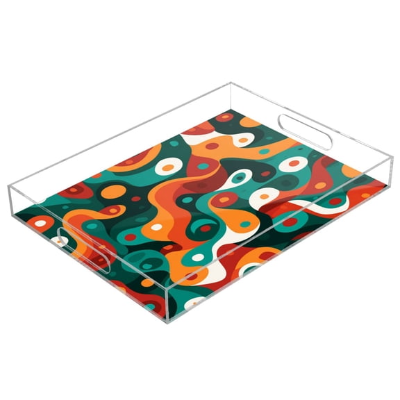 Acrylic Serving Tray 15.7x11.8 Inch Retro Psychedelic Swirl Anti-Spill Decorative Tray with Handles, Countertop Storage Organizer for Kitchen Dining Restaurant Bathroom