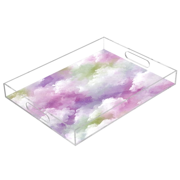 Acrylic Serving Tray 15.7x11.8 Inch Soft Cloud Glimmer Anti-Spill Decorative Tray with Handles, Countertop Storage Organizer for Kitchen Dining Restaurant Bathroom