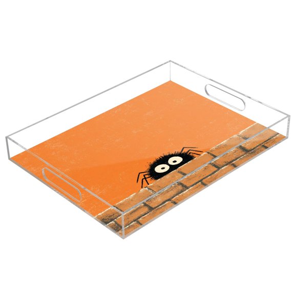 Acrylic Serving Tray 15.7x11.8 Inch Spider Doll Pattern Anti-Spill Decorative Tray with Handles, Countertop Storage Organizer for Kitchen Dining Restaurant Bathroom