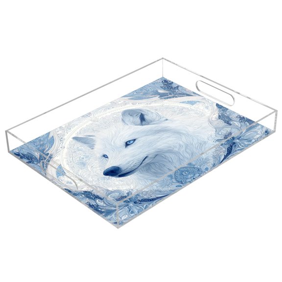 Acrylic Serving Tray 15.7x11.8 Inch Striking Arctic Wolf Anti-Spill Decorative Tray with Handles, Countertop Storage Organizer for Kitchen Dining Restaurant Bathroom