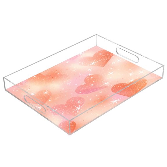 Acrylic Serving Tray 15.7x11.8 Inch Sunset Glow Heart Tapestry Anti-Spill Decorative Tray with Handles, Countertop Storage Organizer for Kitchen Dining Restaurant Bathroom