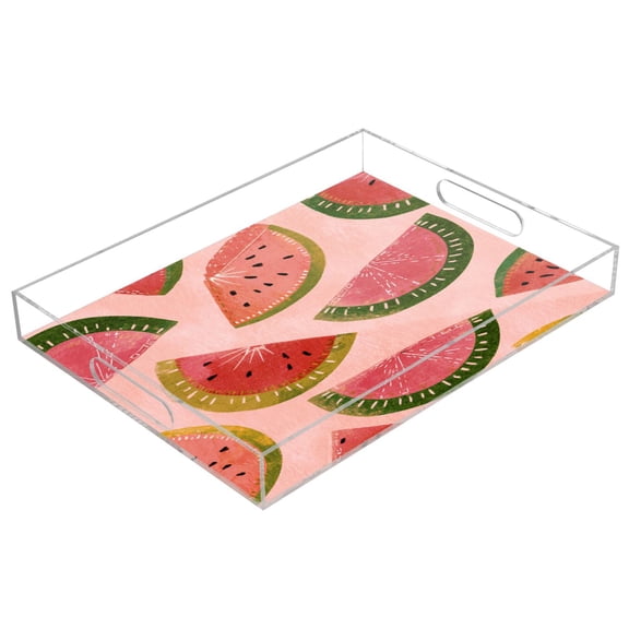 Acrylic Serving Tray 15.7x11.8 Inch Sweet Summer Melon Anti-Spill Decorative Tray with Handles, Countertop Storage Organizer for Kitchen Dining Restaurant Bathroom