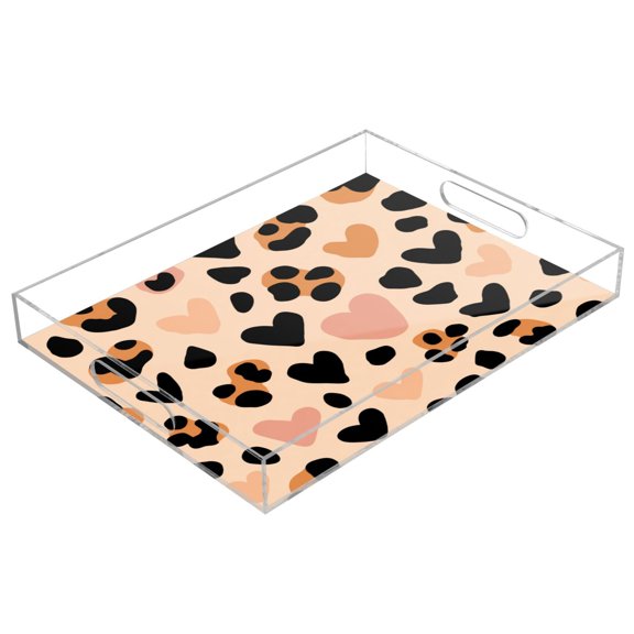 Acrylic Serving Tray 15.7x11.8 Inch Wild Heart Leopard Anti-Spill Decorative Tray with Handles, Countertop Storage Organizer for Kitchen Dining Restaurant Bathroom