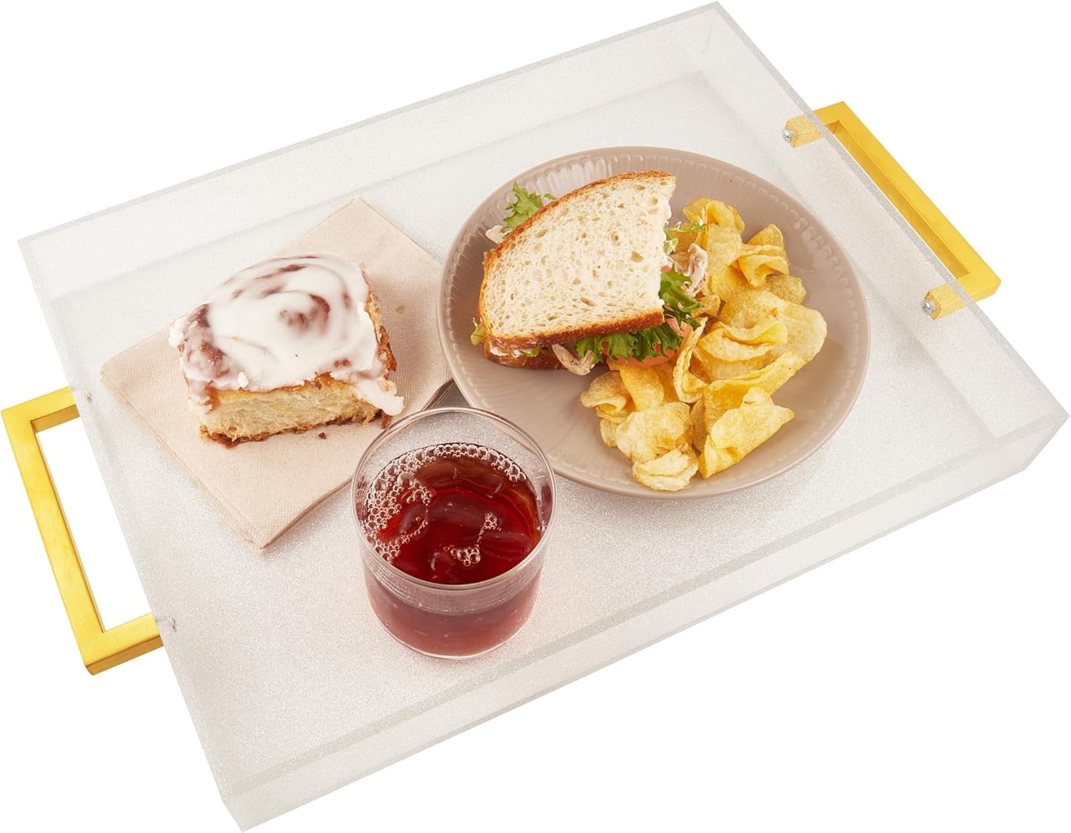 Clear Acrylic Serving Tray with Gold Handles – 12×12 Decorative Tray