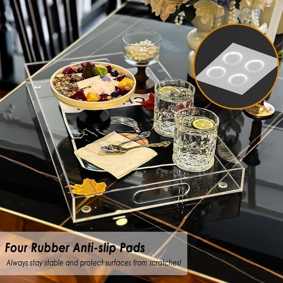 Acrylic Serving Tray with Handles, Extra Large Rectangular Tray for Serving Food, Drinks, Snacks and Appetizer, Outdoor Lucite & Coffee Table Trays, Acrylic Makeup Organizer 12" 20"