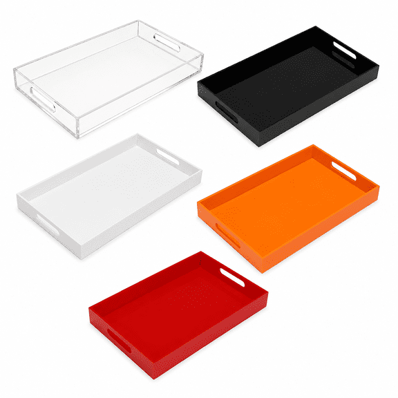 Acrylic Serving Tray with Handles, Rectangular Decorative Tray for Coffee, Breakfast, Appetizers, Countertop, Vanity and Ottoman, 20 x 12 x 2 in