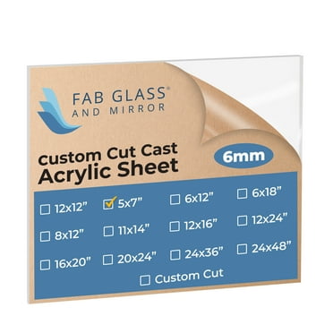Acrylic Sheet Plexiglass, Rectangle Pet Sheet 5" x 7" 1/4" (6 mm) Clear Panel Fab Glass and Mirror