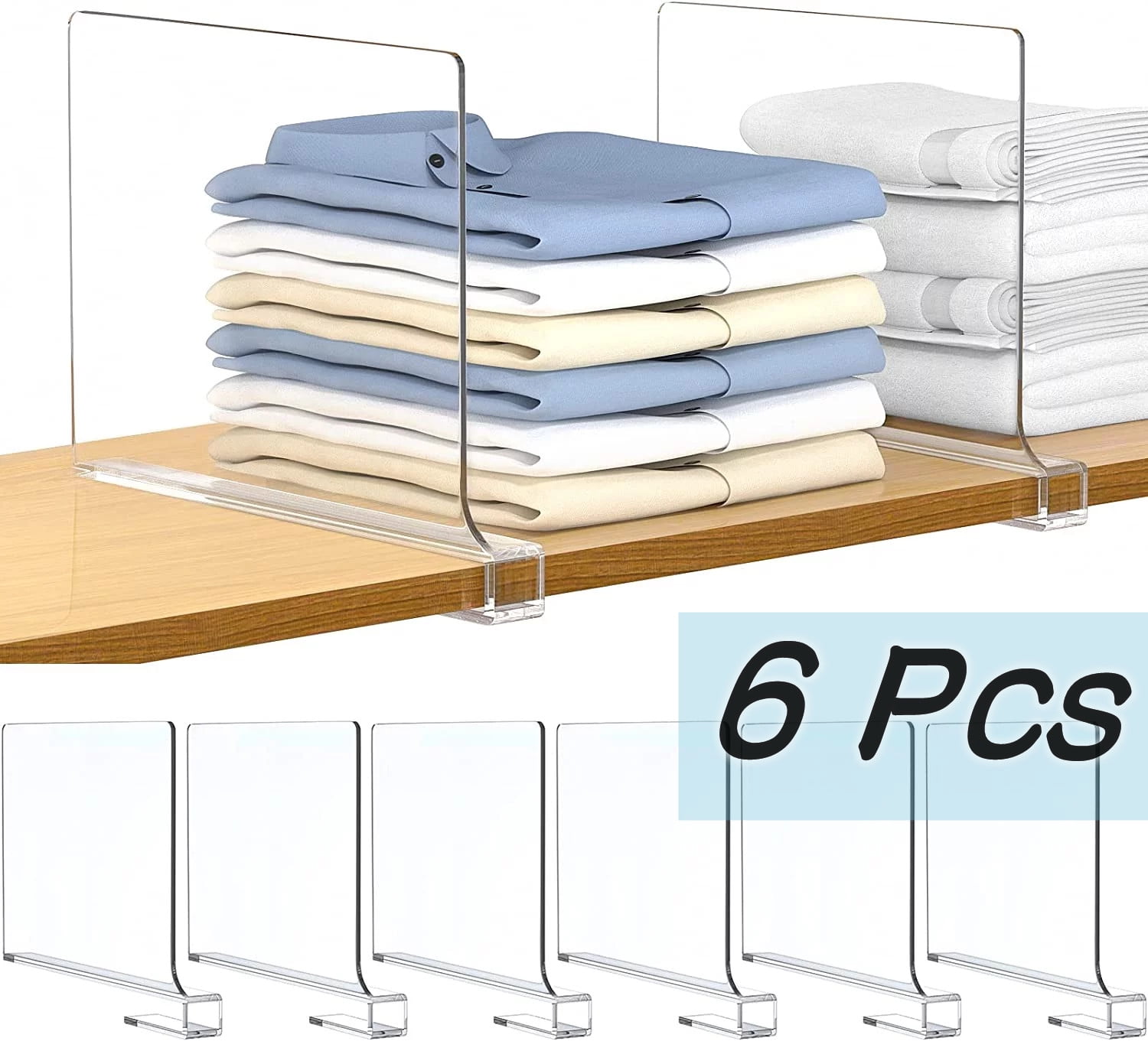 Acrylic Shelf Dividers for Closet Wardrobe 6 Pack Closets Shelves