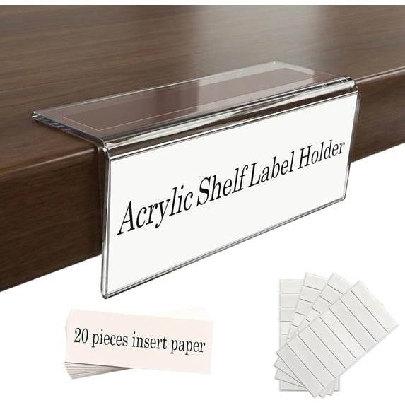 Acrylic Shelf Label Holder, ELEMGULY 20 Pack L-Shape Rigid Shelf Label ...