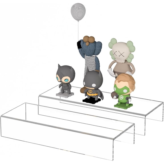 Acrylic Shelf Riser 12x4.3x2 pack of 2, Clear Display Shelf 12” for Shoes, Glasses, Plants, Home Decors, Perfume, 12x4.3x2 Inch