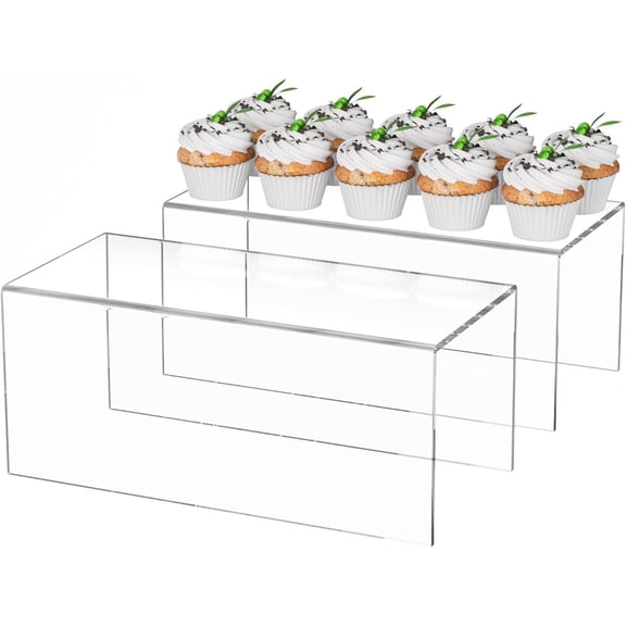 Acrylic Shelf Riser 12x5.5x5 pack of 2, Countertop Acrylic Display Storage Organizer for Funko Pop Figure, Cosmetics, Bags, Shoes, Toys, Collectibles, 12x5.5x5 Inch