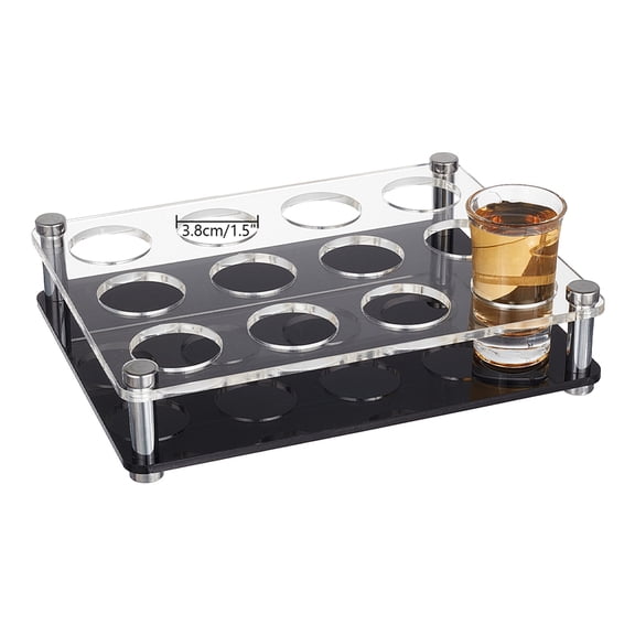 Acrylic Shot Glasses Holders with 304 Stainless Steel Support Standoff Pins Beer Wine Glasses Organizer Rack for Family Party Bar Pub Rectangle Black 220x170x50mm