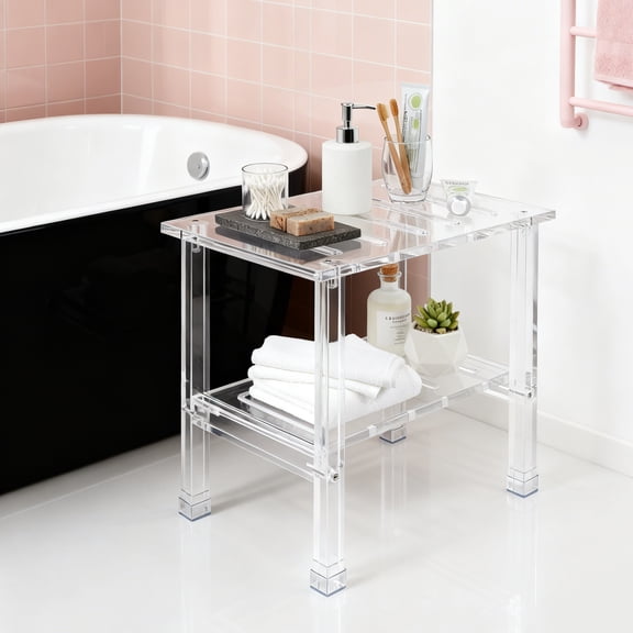 Acrylic Shower Bench, Bathroom Shower Stool with Storage Shelf, Bathroom Shower Bench For The Bathroom, Living Room, Bedroom, Kitchen