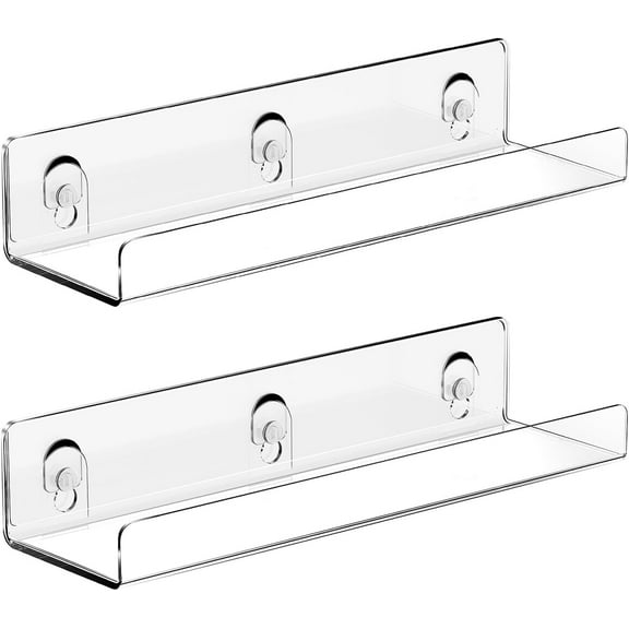 Acrylic Shower Caddy Shelves 2 Pack Adhesive Bathroom Storage Organizer, Home Wall Shower Shelf Inside Organization,Floating Wall Shelf Bookshelf