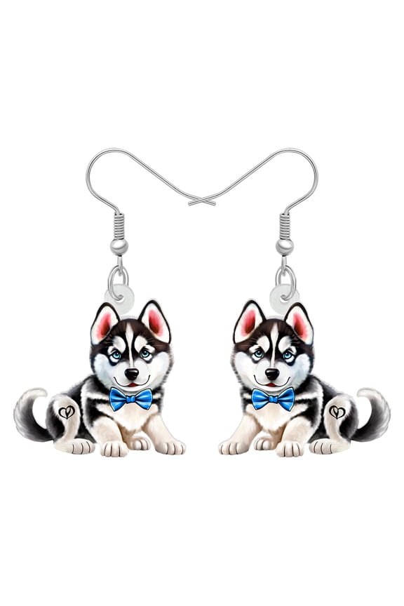 Acrylic Siberian Husky Dog Earrings Cute Dog Puppy Dangle Jewelry For Women Animals Lovers Charms Gifts