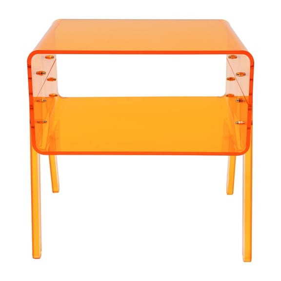 Acrylic Side Table, 2-Tier End Table with Open Storage for Small Spaces, Nightstand Bedside Table (15.75*11.81*17.01in)- Orange