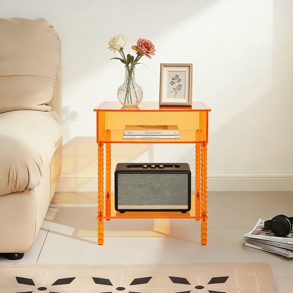 Acrylic Side Table, 40*30*50cm End Table with Storage, Nightstand for Living Room Bedroom Orange