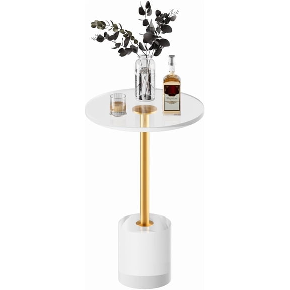 Acrylic Side Table, Acrylic End Table, Clear Round Side Table with Brushed Brass Metal Support for Small Space/Office/Living Room/Bedroom, Modern Drink Table/Nightstand, Easy Assembly
