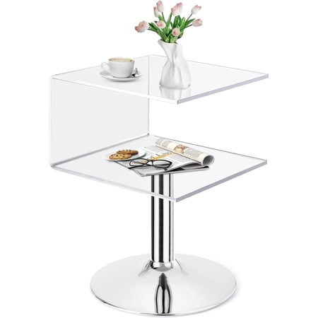 Acrylic Side Table C Shaped Acrylic End Table for Couch, Modern Small Pedestal Side Table Nightstand with Open Storage for Living Room Bedroom Office
