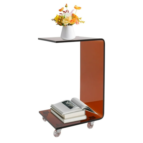 Acrylic Side Table, C-Shaped Side Table with Wheels, C-Shaped End Table