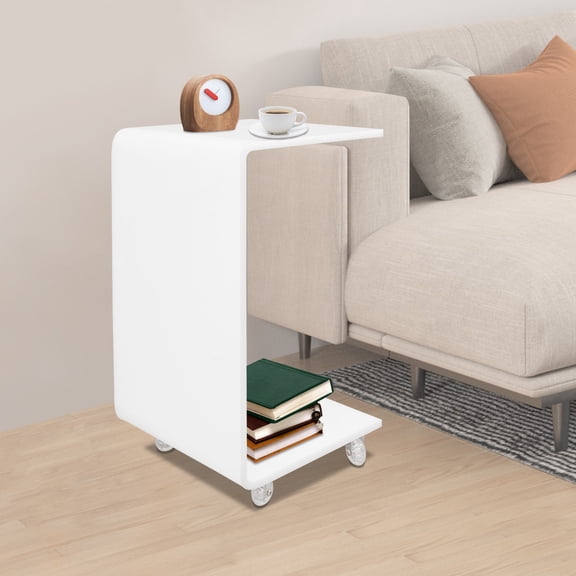 Acrylic Side Table, C-Shaped Side Table with Wheels for Living Room Bedroom
