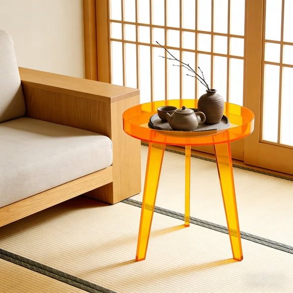 Acrylic Side Table, Freestanding End Table, Orange Side Table for Living Room