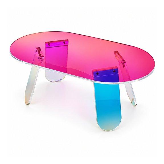 Acrylic Side Table with Iridescent Finish, 37.4 Inch Long x 0.5 Inch Thick, Multifunctional Coffee or End Table, Vibrant Colorful, for Coffee, Drinks, Snacks in Living Room, Courtyard