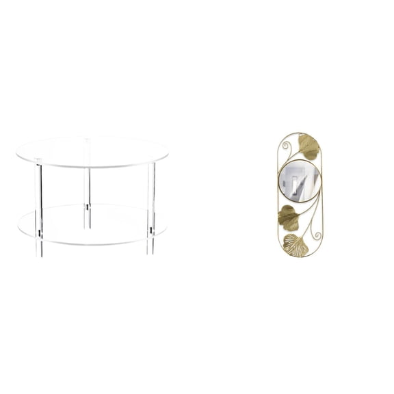 Acrylic Side Table Mirror Cabinet Space Saving Easy Assembly Living Room Bedroom Entryway Decor Set