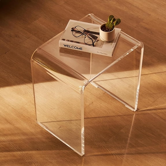 Acrylic Side Table Set of 2, Clear U-Shaped Coffee End Table with Waterfall Edges for Living Room Bedroom