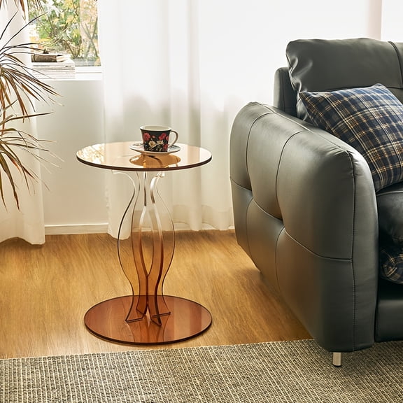 Acrylic Side Table with Round Clear Design, Modern End Table for Living Room Spaces