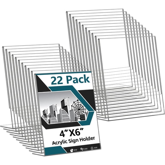 Acrylic Sign Holder 4x6, 22 Pack Clear Plastic Table Paper Display Stand, L-Shape Vertical Menu Holder Stand, Clear Picture Photo Flyer Display Stand for Restaurants, Store Show, Office Deskt