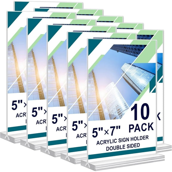 Acrylic Sign Holder 5x7, 10 Pack Clear Table Double Sided Clear Table Menu Vertical Display Stand Desktop Display Stand Paper Holder Table Sign Holder Suitable for Restaurants Office Store Show Fair