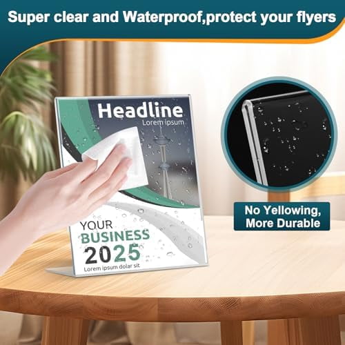 Acrylic Sign Holder 5x7 Inches, 16 Pack Clear Plastic Table Paper Display Stand, L-Shape Vertical Menu Holder Stand, Clear Picture Photo Flyer Display Stand for Restaurants, Store Show, Office De