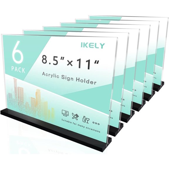 Acrylic Sign Holder 8.5 x 11 Inches Horizontal 6 Pack,Clear Plastic Sign Holder,Double Sided, Bottom Load,T Shape Table Top Display Stand,Acrylic Frame for Homes Restaurants Offices Shops -Landscape