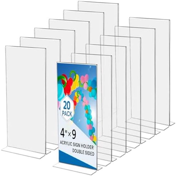 Acrylic Sign Holders 4"x9",20 Pack Clear Table Menu Display, Double Sided Plastic Flyer Display Stand for Restaurant Menu, Price Sign, Deli, Office, Counter, Easy to Insert and Change$$Other