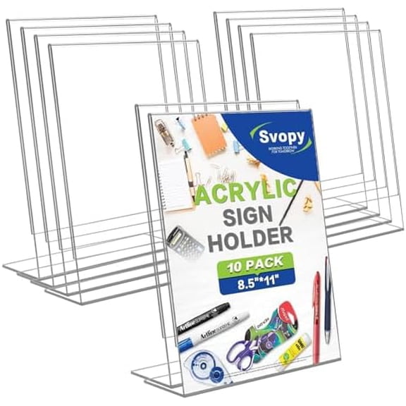 Acrylic Sign Stand Holders - 8.5 x 11 Clear Plastic Table Paper Display Stand, Suit for Displaying Posters, Picture, Flyers, Menu - 10 Pack