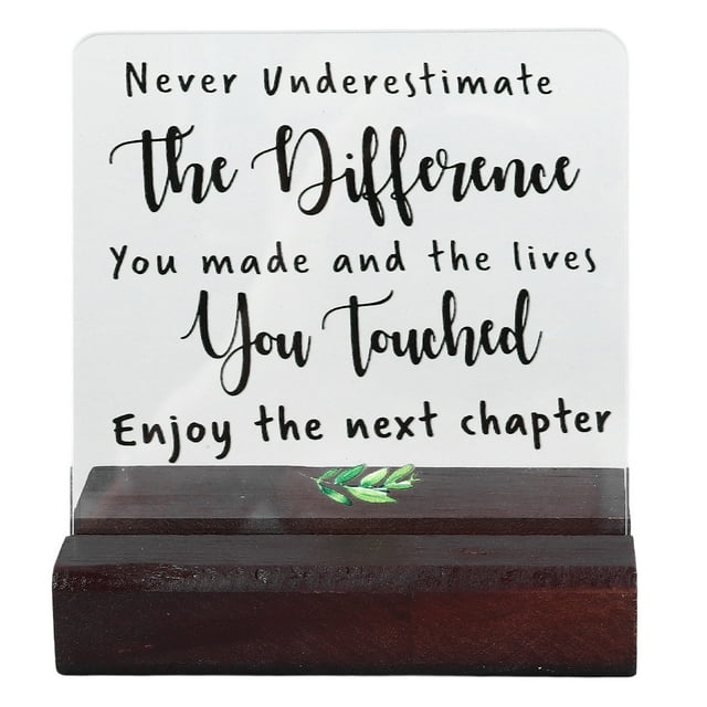 Acrylic Sign with Wooden Holder Base Thick Transparent Tabletop Signage