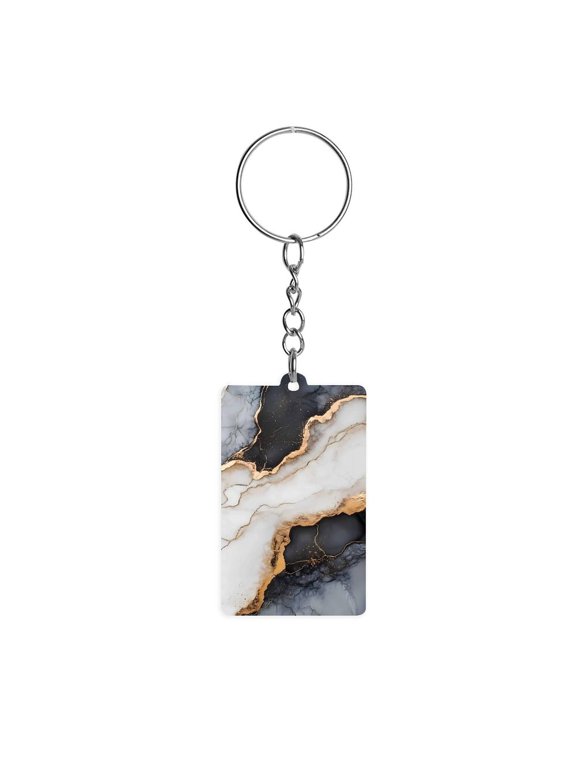 Acrylic Single-Sided Key Ring 1.22in Hardness, Light Weight, Comfortable Wearing Used To Go Out Shopping And Play And Other Occasions Black White Gold Marble