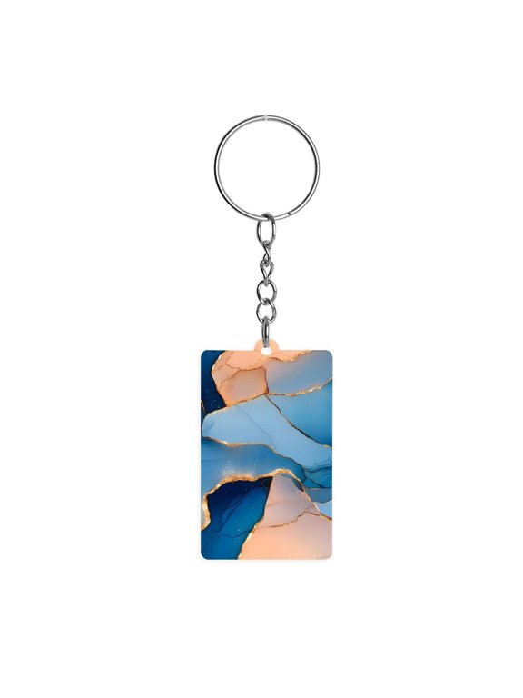 Acrylic Single-Sided Key Ring 1.22in Hardness, Light Weight, Comfortable Wearing Used To Go Out Shopping And Play And Other Occasions Blue And Beige Gold Marble
