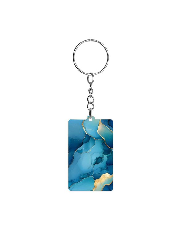 Acrylic Single-Sided Key Ring 1.22in Hardness, Light Weight, Comfortable Wearing Used To Go Out Shopping And Play And Other Occasions Blue And Gold Marble