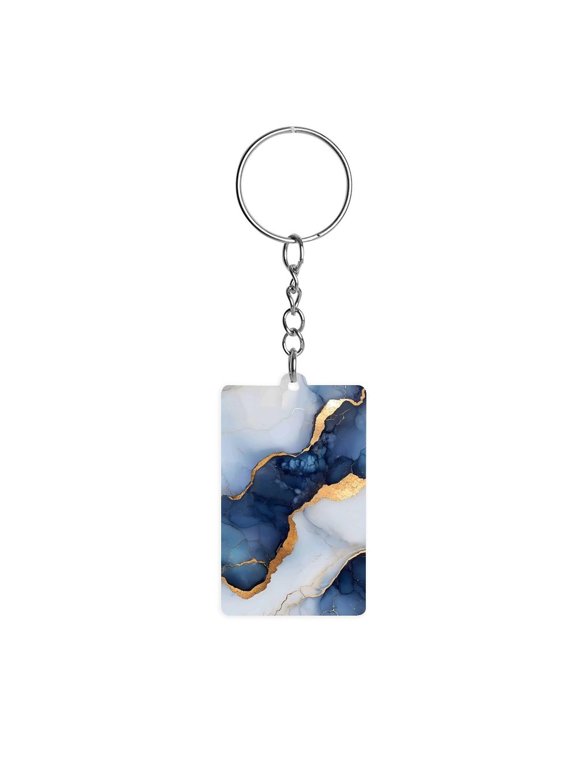 Acrylic Single-Sided Key Ring 1.22in Hardness, Light Weight, Comfortable Wearing Used To Go Out Shopping And Play And Other Occasions Blue White Gold Marble