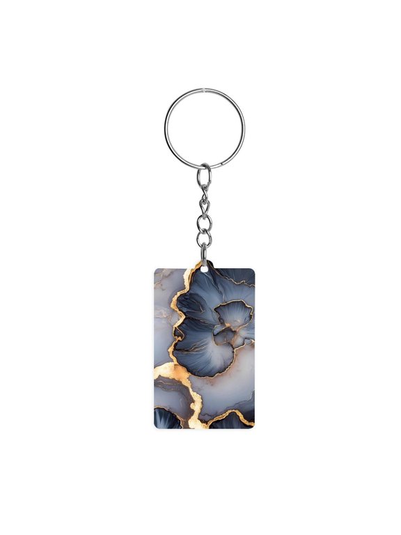 Acrylic Single-Sided Key Ring 1.22in Hardness, Light Weight, Comfortable Wearing Used To Go Out Shopping And Play And Other Occasions Dark Grey And White Gold Marble