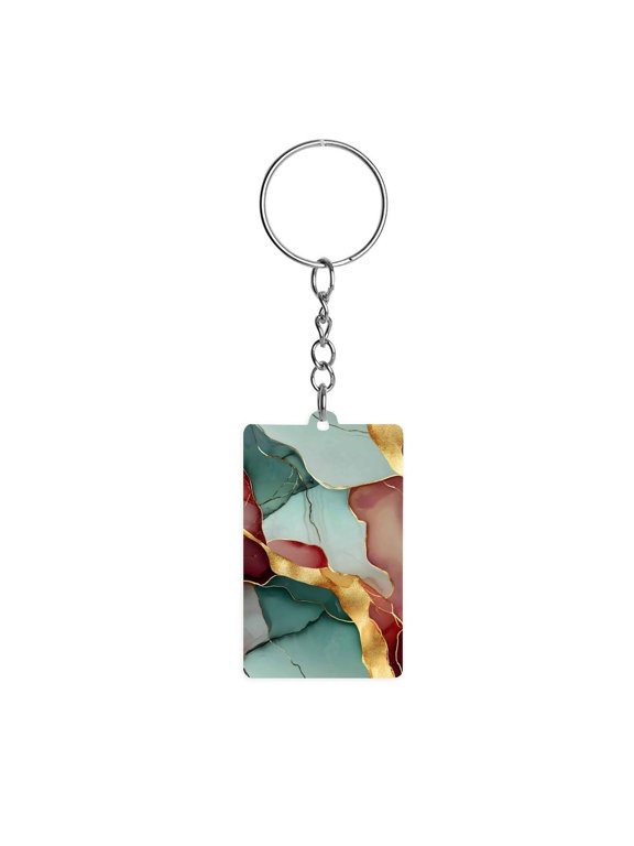 Acrylic Single-Sided Key Ring 1.22in Hardness, Light Weight, Comfortable Wearing Used To Go Out Shopping And Play And Other Occasions Deep Reddish-brown Green Golden Marble