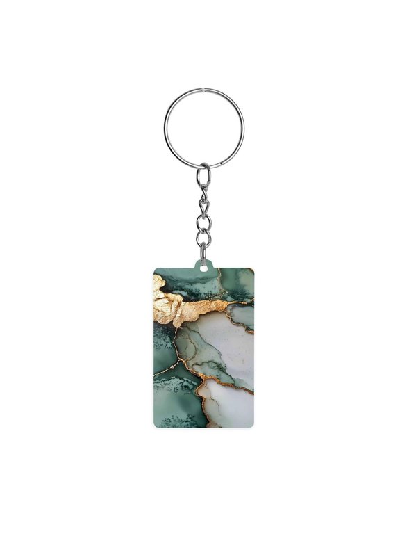 Acrylic Single-Sided Key Ring 1.22in Hardness, Light Weight, Comfortable Wearing Used To Go Out Shopping And Play And Other Occasions Green And White Gold Marble