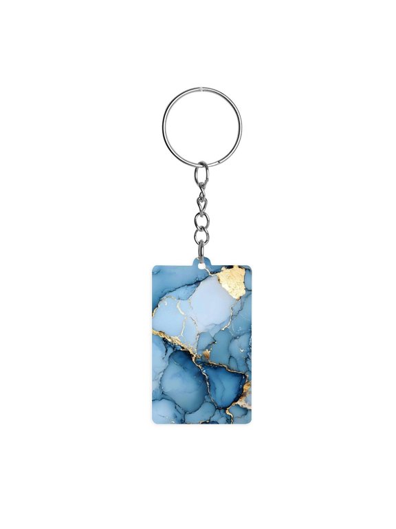 Acrylic Single-Sided Key Ring 1.22in Hardness, Light Weight, Comfortable Wearing Used To Go Out Shopping And Play And Other Occasions Light Blue And Gold Marble