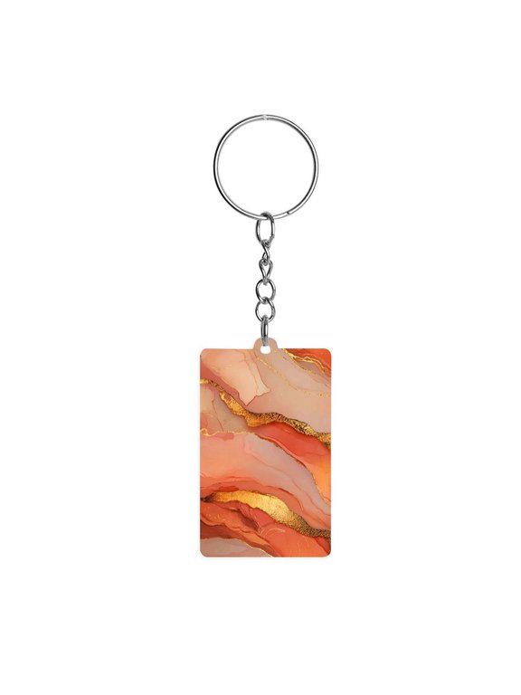 Acrylic Single-Sided Key Ring 1.22in Hardness, Light Weight, Comfortable Wearing Used To Go Out Shopping And Play And Other Occasions Orange And Red Gold Marble